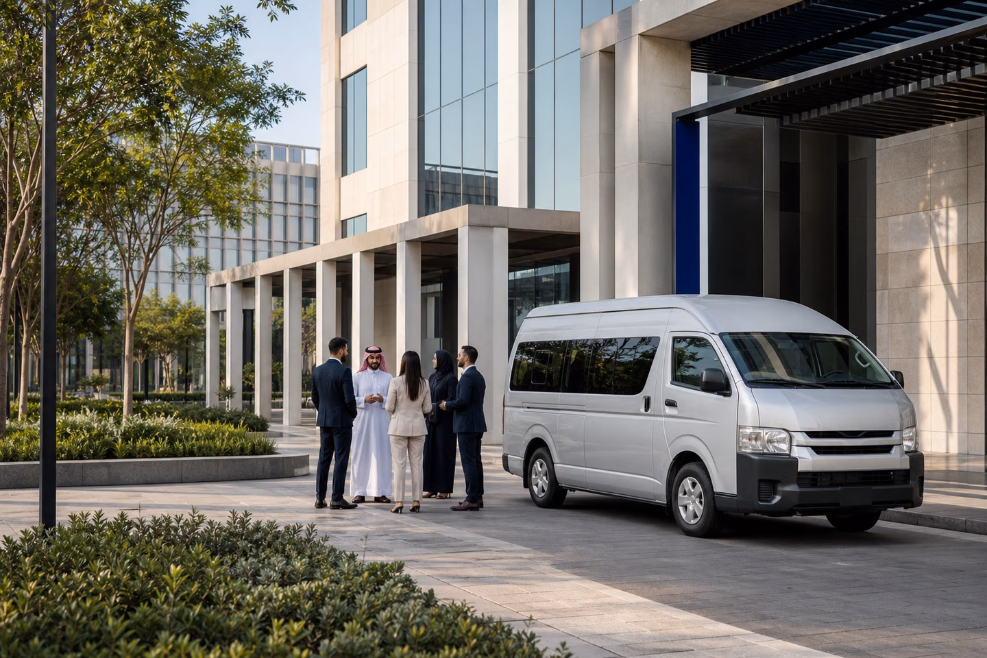 Illustrative corporate passenger vehicle in an Al Khobar business setting